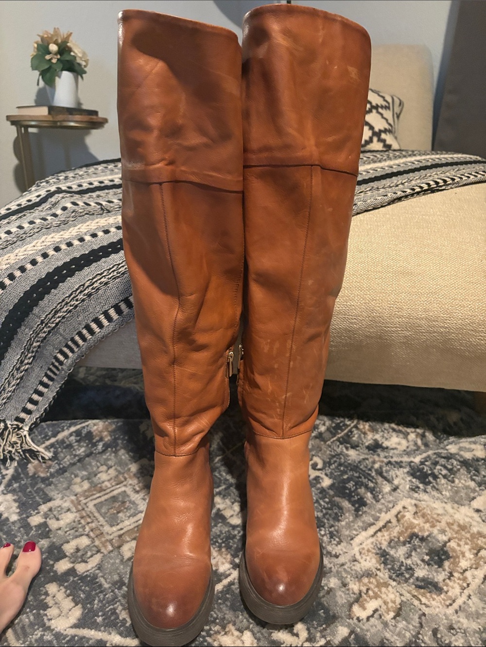 Franco Sarto Tall Leather Over-the-Knee Boots - Cognac Brown